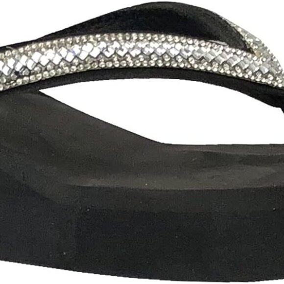 Women's Rhinestone Wedge Sandals Platform T-Strap Flip Flops Slip On - Picture 1 of 5